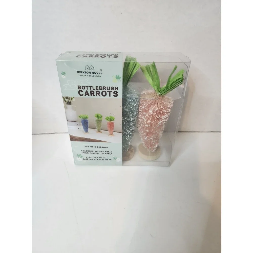 Set of 3 Mini Carrot Easter Bottle Brush Trees Tabletop Decor Aldi Kirkton New